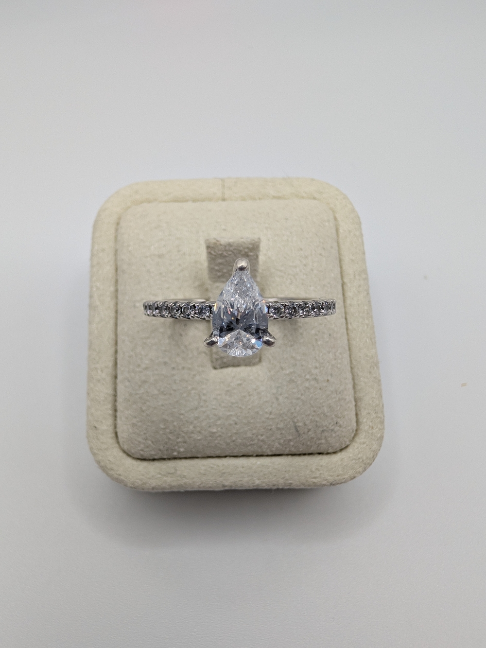 Diamonique Pear Cut 1 Carat CZ Ring Sterling Silver 925 Accent Band Size 7.5